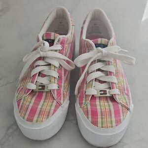 Tommy Hilfiger Pink and Green Plaid Kids Sneakers